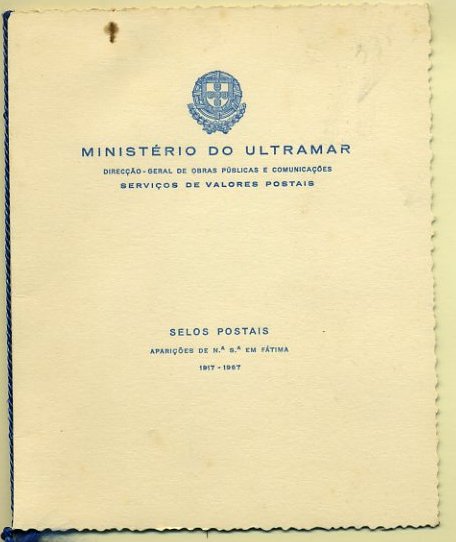 20Lis_1189.jpg -     Lote:     1189             Descrição:     Ultramar. 1967 - Cinquentenário das Aparições de Fátima. Caderneta editada pelo Ministério do Ultramar, com as séries emitidas para todas as colónias portuguesas.         CRT        Valor Base:     &euro; 10,00     Valor Venda:     &euro;      