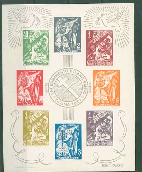 20Lis_1197.jpg -     Lote:     1197             Descrição:     Ultramar. 1951 - Encerramento do Ano Santo. CE BLC2. Novo com a goma original, sem sinal de charneira. Valor de catálogo &euro; 67.44.         BLC/***        Valor Base:     &euro; 25,00     Valor Venda:     &euro;      