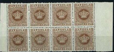 20Lis_1201.jpg -     Lote:     1201             Descrição:     1870 - Tipo Coroa. CE9, 300 reis laranja, denteado 12.5. Bloco de 8 selos. Valor de catálogo &euro; 168.56.         *        Valor Base:     &euro; 15,00     Valor Venda:     &euro;      