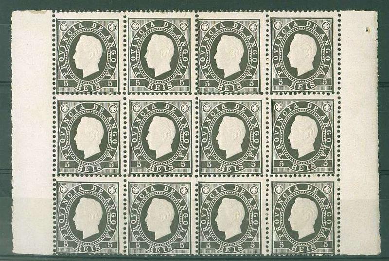 20Lis_1206.jpg -     Lote:     1206             Descrição:     1886 - D. Luís I. Fita direita. CE15, 5 reis preto. Bloco de 12 selos em denteado 12.5. Valor de catálogo &euro; 108,96. Os blocos em denteado 12.5 são mais raros do que em 13.5,         ***        Valor Base:     &euro; 20,00     Valor Venda:     &euro;      