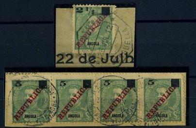 20Lis_1211.jpg -     Lote:     1211             Descrição:     1912 - D. Carlos I, com sobretaxa. CE113/114. Lote composto por fragmento com selo de 2.5 reis s/ 15 reis e fragmento com tira de 4 selos de 5 s/ 15 reis. MB.         FRG        Valor Base:     &euro; 5,00     Valor Venda:     &euro;      