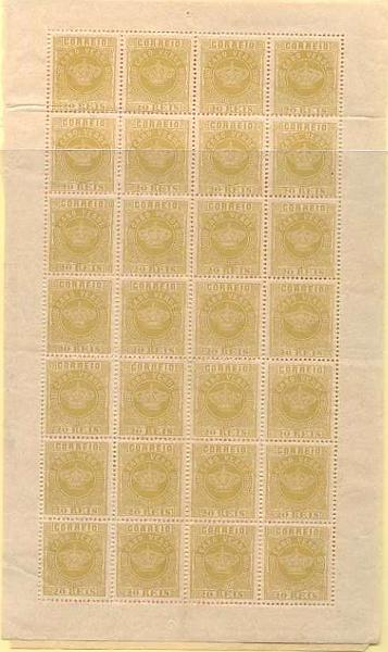 20Lis_1224.jpg -     Lote:     1224             Descrição:     1877 - Tipo Coroa. CE3 e 8. Lote composto por duas folhas completas de 20 e 200 reis. Valor de catálogo &euro; 203.28.         *        Valor Base:     &euro; 25,00     Valor Venda:     &euro;      