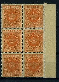 20Lis_1225.jpg -     Lote:     1225             Descrição:     1877 - Tipo Coroa. CE8, 200 reis laranja. Bloco de seis selos. Valor de catálogo &euro; 78.96.         *        Valor Base:     &euro; 10,00     Valor Venda:     &euro;      