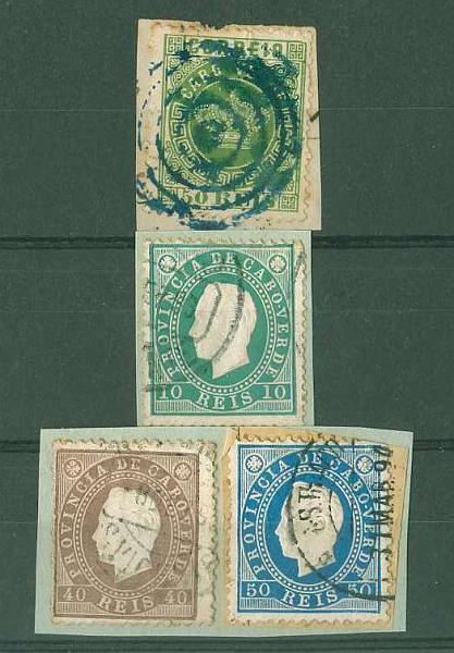 20Lis_1226.jpg -     Lote:     1226             Descrição:     1877/1886 - Tipo Coroa e D. Luís I, fita Direita. Lote de 4 selos: 50 reis verde Coroa, denteado 12.5 CE6, 10, 40 e 50 reis D. Luís I CE16, 19 e 20. Valor de catálogo &euro; 89,77.         FRG        Valor Base:     &euro; 20,00     Valor Venda:     &euro;      