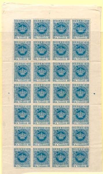 20Lis_1235.jpg -     Lote:     1235             Descrição:     1882 - Tipo Coroa. Valores em moeda local. Lote composto por 3 folhas completas de 2, 4 e 8 Tgs, CE119, 120 e 121. Valor de catálogo &euro; 295.12.         *        Valor Base:     &euro; 30,00     Valor Venda:     &euro;      