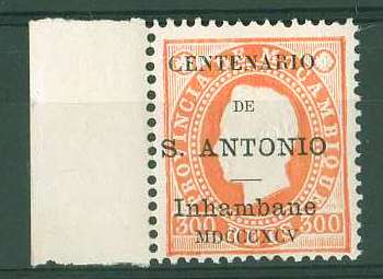 20Lis_1284.jpg -     Lote:     1284             Descrição:     1895 - D. Luís I, fita direita. Selos de Moçambique com sobrecarga do "Centenário de S. António. CE8, 300 reis laranja, bordo de folha. Valor de catálogo &euro; 90,78.         *        Valor Base:     &euro; 25,00     Valor Venda:     &euro;      