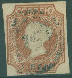 20Lis_970.jpg -     Lote:     970             Descrição:     1853 - D. Maria II. CE1, 5 reis castanho avermelhado, cunho I. Margens curtas. Valor de catálogo &euro; 1.440,00.         O        Valor Base:     &euro; 120,00     Valor Venda:     &euro;      