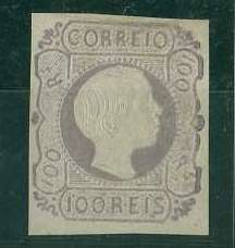 20Lis_975.jpg -     Lote:     975             Descrição:     1855/56 - D. Pedro V, cabelos lisos. CE9, 100 reis lilás com margens curtas. Valor de catálogo &euro; 1320,00.         *        Valor Base:     &euro; 250,00     Valor Venda:     &euro;      