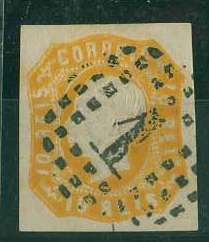 20Lis_989.jpg -     Lote:     989             Descrição:     1862/64 - D. Luís I. CE15, 10 reis amarelo laranja, margens normais. Valor de catálogo &euro; 76.90. MB.         O        Valor Base:     &euro; 20,00     Valor Venda:     &euro;      