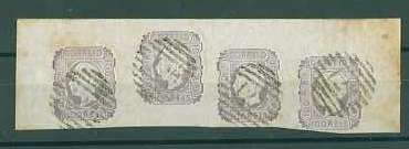 20Lis_998.jpg -     Lote:     998             Descrição:     1862/64 - D. Luís I. CE18, 100 reis lilás. Tira horizontal de 4 selos, obliterados com carimbo numérico da 1.ª reforma 129 - Pinhel. Valor de catálogo &euro; 1.200,00.         O        Valor Base:     &euro; 600,00     Valor Venda:     &euro;      