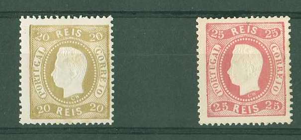 20Lis_1591.jpg -     Lote:     1591             Descrição:     Reimpressões de 1885. 1867/70 - D. Luís, fita curva, denteado. CE29/30. Lote de 2 provas de20 e 25 reis em denteado 13.5. Valor de catálogo &euro; 108,00.         R*        Valor Base:     &euro; 20,00     Valor Venda:     &euro;      
