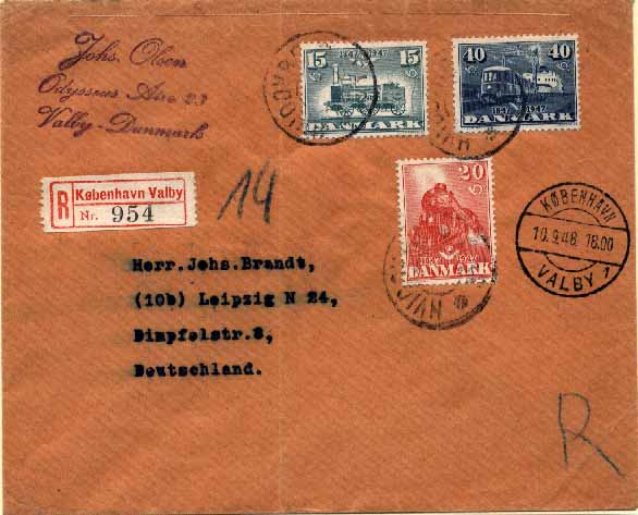 20Lis_1629.jpg -     Lote:     1629             Descrição:     Dinamarca - Temática Comboios. Sobrescrito com 3 selos de 15, 20 e 40 ctms circulado registado da Dinamarca para a Alemanha. Bonita carta para a temática comboios.         Carta        Valor Base:     &euro; 24,00     Valor Venda:     &euro;      
