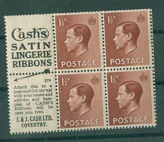 20Lis_1633.jpg -     Lote:     1633             Descrição:     Inglaterra - 1936 * Eduardo VIII. Scott232, 1.5 d em castanho. Booklet de 4 selos com duas bandas publicitárias, com a filigrana invertida. Raro.         ***        Valor Base:     &euro; 40,00     Valor Venda:     &euro;      