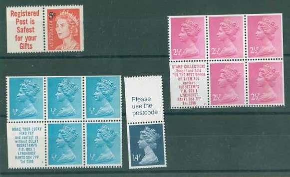 20Lis_1635.jpg -     Lote:     1635             Descrição:     Inglaterra - 1937/39 * Rainha Isabel II. Duas folhas de carnet de 1/2p verde azul + 1/2p rosa + dois selos isolados com bandas publicitárias, todas diferentes.         ***        Valor Base:     &euro; 10,00     Valor Venda:     &euro;      
