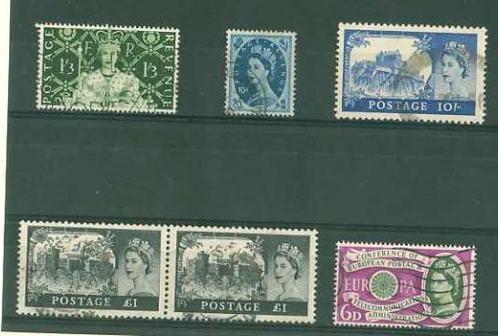 20Lis_1636.jpg -     Lote:     1636             Descrição:     Inglaterra. Lote de 6 selos usados. Yvert 274, 281, 285A, 286A (par) e 357. Valor aproximado de catálogo &euro; 250,00.         O        Valor Base:     &euro; 35,00     Valor Venda:     &euro;      