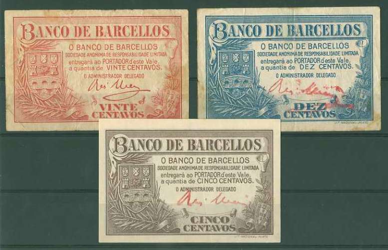 20Lis_1657.jpg -     Lote:     1657             Descrição:     Barcelos. Banco de Barcelos. Lote de três cédulas: uma de 5 centavos castanha, outra de 10 centavos azul e outra de 20 centavos vermelha.         CDL        Valor Base:     € 15,00     Valor Venda:     €      