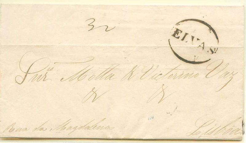 22Lis_0026.jpg -     Lote:    26            Portugal       Descrição:      Elvas &mdash;   A sépia, GM ELV5, em carta datada de Elvas (04.03.1848) para Lisboa, com o porte manuscrito a sépia de 30 reis. MB.        Carta       Valor Base:     &euro; 26,00     Valor Venda:     Retirado     