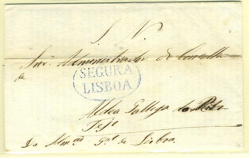 22Lis_0038.jpg -     Lote:    38            Portugal       Descrição:      Lisboa * Segura &mdash;   A azul, GM LSB-S3, em carta circulada em Lisboa (11.09.1839) isenta de porte. MB.        Carta       Valor Base:     &euro; 15,00     Valor Venda:     &euro; 15,00     