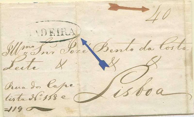 22Lis_0045.jpg -     Lote:    45            Portugal       Descrição:      Madeira &mdash;   A preto, GM FUN em carta datada do Funchal (03.08.1841) para Lisboa, com o porte manuscrito a sépia de 40 reis. B.        Carta       Valor Base:     &euro; 55,00     Valor Venda:     &euro; 220,00     