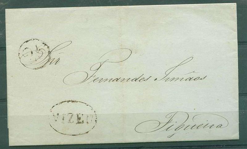 22Lis_0071.jpg -     Lote:    71            Portugal       Descrição:      Vizeu &mdash;   A sépia, GM VIS7, em carta datada de Viseu (13.12.1842) para a Figueira com o porte de 25 reis batido a sépia.         Carta       Valor Base:     &euro; 5,00     Valor Venda:     Retirado     