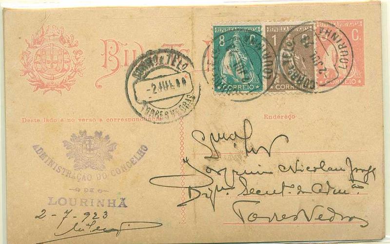22Lis_0349.jpg -     Lote:    349            Portugal       Descrição:         1912/20 &mdash; Ceres. Lote de 5 Inteiros postais, todos circulados e com selos adicionais, sendo 2 de 2C laranja (um com selo do Imposto Para os Pobres) e 3 de 6c rosa. Lote a ver.        Lote       Valor Base:     &euro; 10,00     Valor Venda:     &euro; 32,00     
