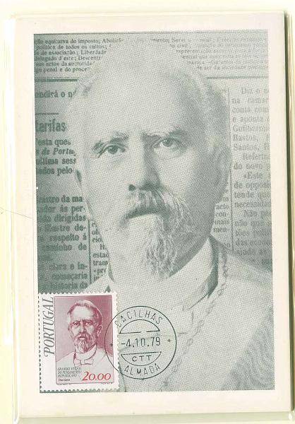 22Lis_0532.jpg -     Lote:    532            Portugal       Descrição:         1979 &mdash; Grandes Vultos do Pensamento Português. Série completa CE1441/1446 em seis postais máximos (um selo por postal), editados pela APM.        Lote       Valor Base:     &euro; 25,00     Valor Venda:     &euro; 26,00     