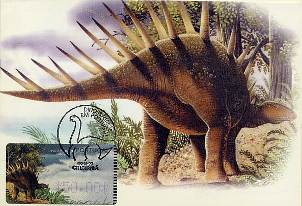 22Lis_0535.jpg -     Lote:    535            Portugal       Descrição:         1999 &mdash; Dinossáurios em Portugal. Lote de 7 postais máximos, em postais ilustrados editados por "Edições Século XXI", com etiquetas CE ETQ19 * Máquina AMIEL (quatro motivos) e CE ETQ20 * Máquina SMD (3 motivos), obliterados com carimbo de 1.º dia de circulação da Lourinhã (09.11.99).         PM       Valor Base:     &euro; 15,00     Valor Venda:     &euro; 16,00     