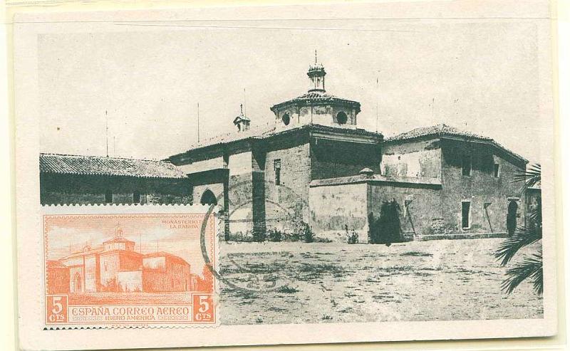 22Lis_0586.jpg -     Lote:    586            Estrangeiro       Descrição:      Espanha.   1930 &mdash; Mosteiro de La Rábida. Postal ilustrado com selo de 5 cts, obliterados por carimbo de Huelva (20.12.30).        PM       Valor Base:     &euro; 20,00     Valor Venda:     Retirado     