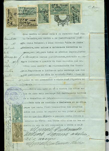 22Lis_0714.jpg -     Lote:    714                   Descrição:         1921 &mdash; Processo composto por Folhas de papel selado de 15 centavos, com estampilhas de diversos valores. Lote a ver.        DOC       Valor Base:     &euro; 10,00     Valor Venda:     Retirado     