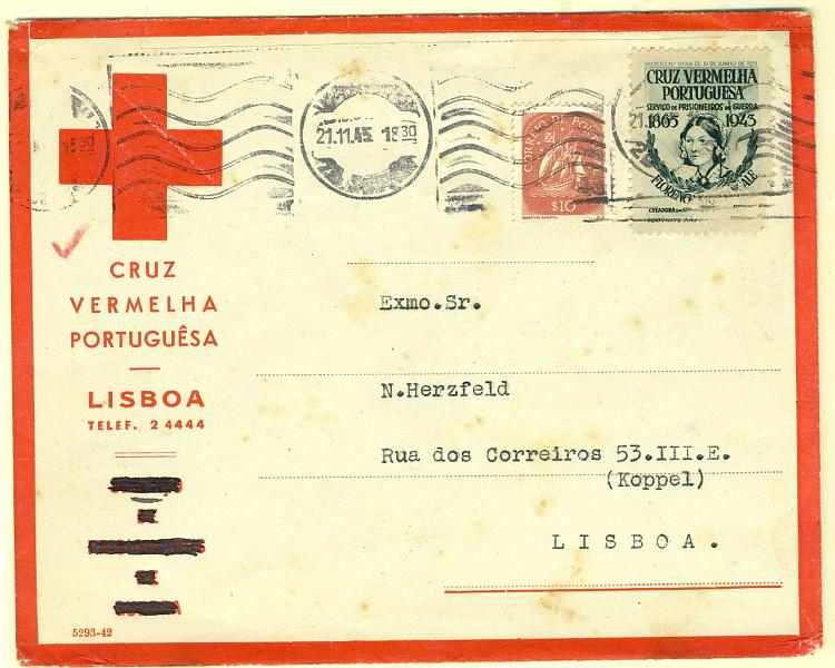 22Lis_0737.jpg -     Lote:    737                   Descrição:         1943 &mdash; Cruz Vermelha Portuguesa. Serviço de Prisioneiros de Guerra. Sobrescrito circulado com selo de $10 Caravela em Lisboa (21.11.45) e vinheta com Florence Nathingale.        Carta       Valor Base:     &euro; 5,00     Valor Venda:     &euro; 5,00     