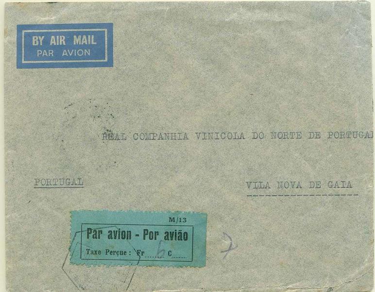 22Lis_0806.jpg -     Lote:    806                   Descrição:         1938 - Carta comercial transportada pela Imperial Airways, na Linha Aérea Imperial &mdash; Durban / Lourenço Marques  /Marselha / Southampton, VOO  nº 55,Hidroavião  Short  Camilla.  Percurso Marselha /Lisboa pela Lufthansa. Etiqueta M/13-6 com 6 francos. Carimbo de chegada a Lisboa 20/Janeiro /38        Aéreo       Valor Base:     &euro; 25,00     Valor Venda:     &euro; 25,00     