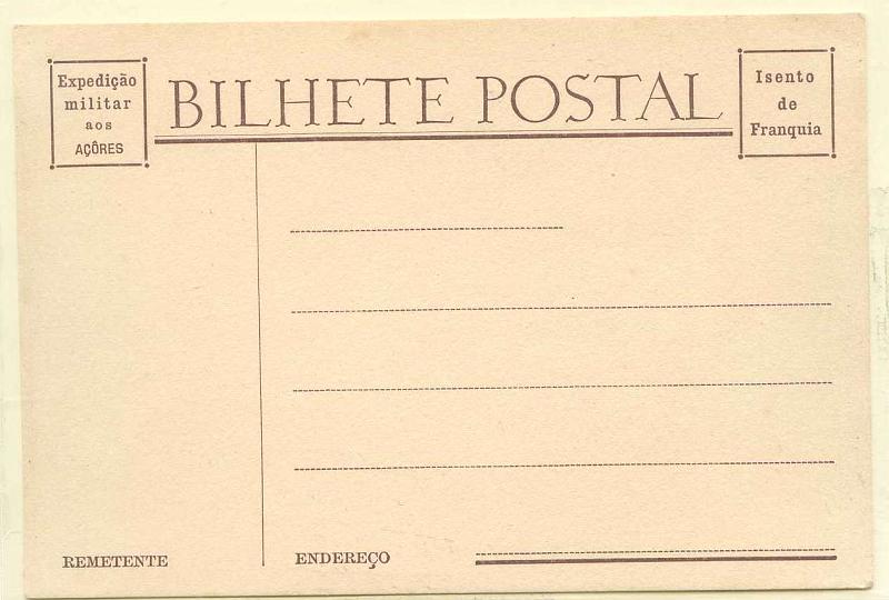 22Lis_0895.jpg -     Lote:    895                   Descrição:         1944 &mdash; Bilhetes-Postais isentos de franquia, iguais ao do Continente. Militares Mobilizados. OM FM7, castanho vermelho. Legendas "ISENTO DE FRANQUIA" e "EXPEDIÇÃO MILITAR AOS AÇORES".        IC       Valor Base:     &euro; 10,00     Valor Venda:     Retirado     