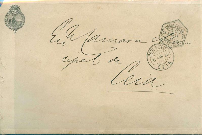 22Lis_0927.jpg -     Lote:    927                   Descrição:         Sobrescrito da Comissão do 4.º Centenário do Descobrimento do Caminho Marítimo para a Índia, circulado isento de franquia de Lisboa (14.08.96) para Ceia (15.03.96). MB e R.        Carta       Valor Base:     &euro; 10,00     Valor Venda:     &euro; 38,00     