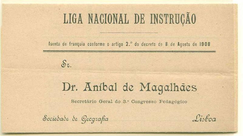22Lis_0939.jpg -     Lote:    939                   Descrição:         Liga Nacional de Instrução. Circular isenta de franquia ao abrigo do art.º 2.º do Decreto de 8 de Agosto de 1908.        Carta       Valor Base:     &euro; 3,00     Valor Venda:     Retirado     