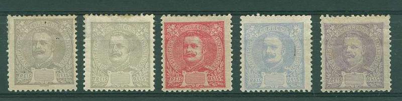 22Lis_0948.jpg -     Lote:    948            Portugal       Descrição:         1895/1905 &mdash; D. Carlos I, tipo Mouchon. Lote de 5 provas denteadas sem impressão da taxa em cinzento, malva-claro, carmim, ultramar e violeta.        PRV       Valor Base:     &euro; 15,00     Valor Venda:     &euro; 38,00     
