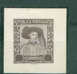 22Lis_0959.jpg -     Lote:    959            Portugal       Descrição:         1933 &mdash; Infante D. Henrique. Prova de cor em castanho lilás escuro, sem impressão da taxa, não denteada, em papel porcelana, com largas margens. OM2088.        PRV       Valor Base:     &euro; 15,00     Valor Venda:     &euro; 50,00     