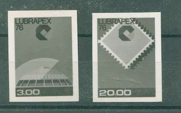 22Lis_0978.jpg -     Lote:    978            Portugal       Descrição:         1976 &mdash; Exposição Filatélica &mdash; Lubrapex'76. CE1300/1301. Série completa em provas fotográficas não denteadas.        PRV       Valor Base:     &euro; 10,00     Valor Venda:     Retirado     