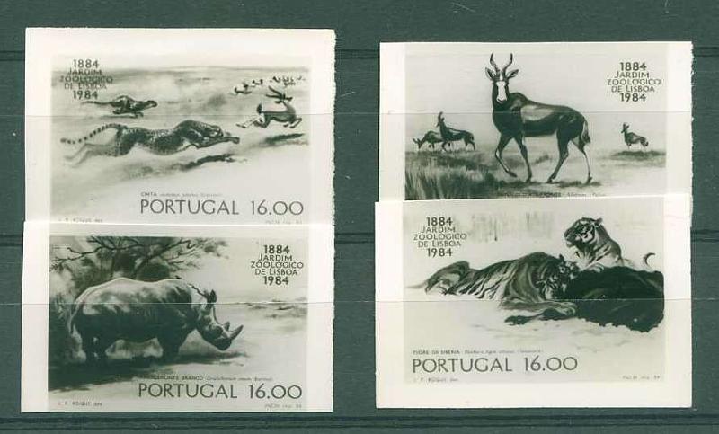 22Lis_0980.jpg -     Lote:    980            Portugal       Descrição:         1984 &mdash; Centenário do Jardim Zoológico de Lisboa. CE1641/44. Série completa de provas fotográficas a preto, não denteadas. MB e MR.        PRV       Valor Base:     &euro; 15,00     Valor Venda:     Retirado     