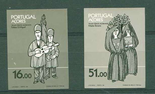 22Lis_0981.jpg -     Lote:    981            Portugal       Descrição:         1984 &mdash; Trajes Típicos Açorianos. Lote de duas provas fotográficas a preto, não denteadas, dos selos de 16$00 e 51$00. MB e R.        PRV       Valor Base:     &euro; 10,00     Valor Venda:     Retirado     