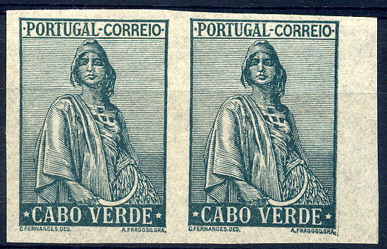 22Lis_1010.jpg -     Lote:    1010            Cabo Verde       Descrição:         1934 &mdash; Ceres. Novo tipo. Par horizontal de provas não denteadas, em papel liso, verde-escuro, sem impressão da taxa. B e R.        PRV       Valor Base:     &euro; 5,00     Valor Venda:     &euro; 12,00     