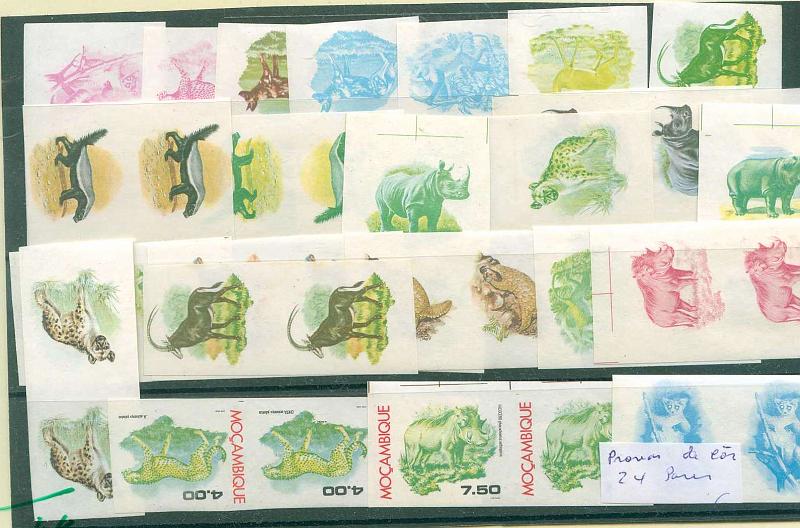 22Lis_1020.jpg -     Lote:    1020            Moçambique       Descrição:      Moçambique * Palops.   1976 &mdash; Fauna de Moçambique. Lote de 24 pares de provas de cor, com e sem legendas. Lote a ver. MB e R.        PRV       Valor Base:     &euro; 60,00     Valor Venda:     Retirado     