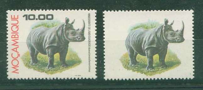22Lis_1021.jpg -     Lote:    1021            Moçambique       Descrição:         1976 &mdash; Fauna. Rinoceronte. Prova do selo de 10.00 sem impressão das legendas e taxa.        PRV       Valor Base:     &euro; 3,00     Valor Venda:     &euro; 3,00     