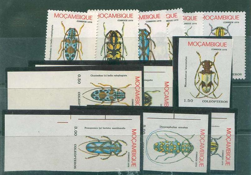 22Lis_1023.jpg -     Lote:    1023            Moçambique       Descrição:         1978 &mdash; Moçambique * Palops. Coleópteros. Série completa em provas não denteadas, com goma. Acompanha série denteada para comparação.        PRV       Valor Base:     &euro; 30,00     Valor Venda:     Retirado     