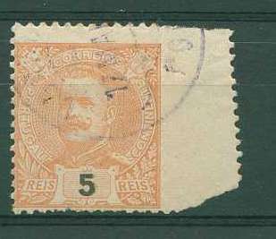 22Lis_1032.jpg -     Lote:    1032            Portugal       Descrição:         1895/96 &mdash; D. Carlos I, tipo Mouchon. CE127, 5 reis laranja, com dentado deslocado.        O       Valor Base:     &euro; 5,00     Valor Venda:     &euro; 8,00     