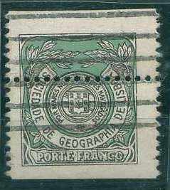22Lis_1065.jpg -     Lote:    1065            Portugal       Descrição:         1922/27 &mdash; Sociedade de Geografia de Lisboa. Porte Franco. Emblema da Sociedade, sem coroa. CE SGL8, verde. Selo com deslocamento acentuado do denteado horizontal. B e R.        O       Valor Base:     &euro; 10,00     Valor Venda:     &euro; 14,00     