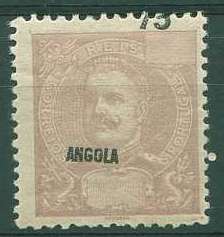 22Lis_1076.jpg -     Lote:    1076            Angola       Descrição:         1898/1901 &mdash; D. Carlos I, tipo Mouchon. CE45, 75 reis lilás. Selo com a taxa e legenda muito deslocada. MB e MR.        **       Valor Base:     &euro; 15,00     Valor Venda:     &euro; 30,00     