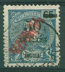 22Lis_1088.jpg -     Lote:    1088            Angola       Descrição:         1914 &mdash; D. Carlos I com sobrecarga República local, sobre selos de 1905. CE178, 50 s/ 65 reis azul cinzento, com dupla sobrecarga.        O       Valor Base:     &euro; 8,00     Valor Venda:     &euro; 24,00     