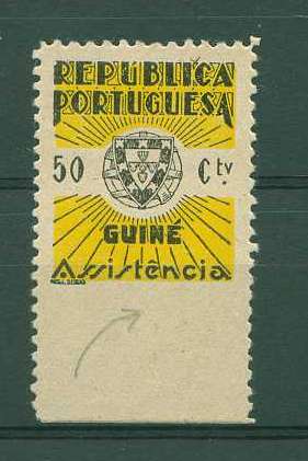 22Lis_1100.jpg -     Lote:    1100            Guiné       Descrição:         1942 &mdash; Imposto Postal. Assistência, formato pequeno. CE IP11, 50 ctvs, verde oliva e preto. Selos não denteado no bordo inferior.        *       Valor Base:     &euro; 5,00     Valor Venda:     &euro; 10,00     