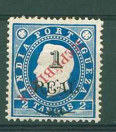22Lis_1106.jpg -     Lote:    1106            Índia       Descrição:         1914 &mdash; D. Luís I com sobretaxa e sobrecarga República, tipografada localmente. Selo de 1 real s/ 2 T (167) com a sobrecarga invertida. Selo não catalogado.        **       Valor Base:     &euro; 10,00     Valor Venda:     &euro; 26,00     