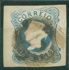 22Lis_1168.jpg -     Lote:    1168            Portugal       Descrição:         1853 &mdash; D. Maria II. CE2, 25 reis azul, com margens largas, obliterado com carimbo numérico da 1.ª reforma 67 &mdash; OLIVEIRA DE AZEMÉIS, batido a sépia.        O       Valor Base:     &euro; 15,00     Valor Venda:     &euro; 15,00     